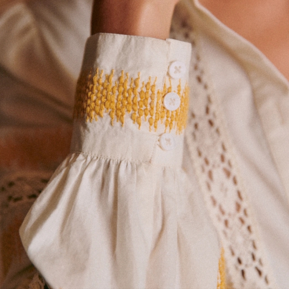 Sezane Elodie Ecru and Yellow Long Sleeve Midi Dress - Picture 5 of 7
